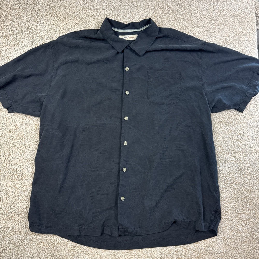 Tommy Bahama Silk Shirt Men's XXL 2XL Black Button Up 6 Flights a Day Drinking